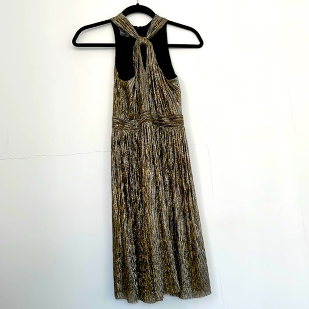 Muse Black and Gold Metallic Cross Knot Sleeveless Dress, Fully Lined, Size 2